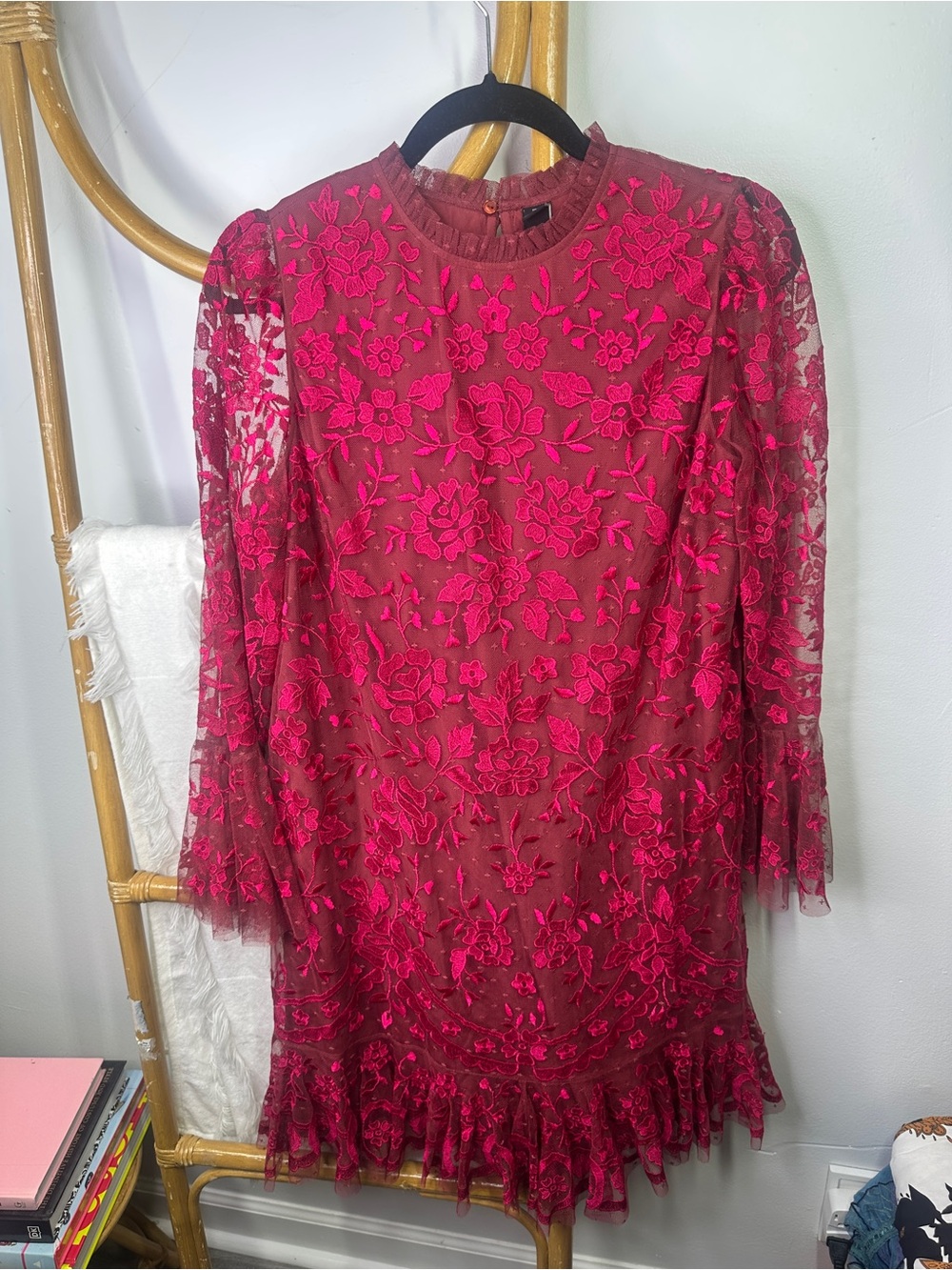 NWT Needle & Thread Embroidered Red Flippy Hem Mini Dress sz 8